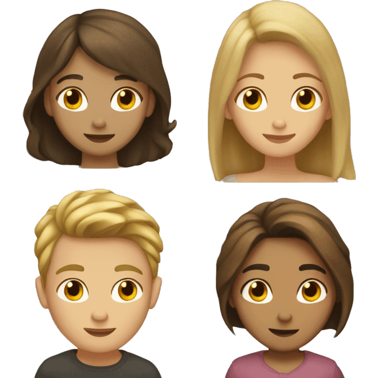 girl with brown hair. boy with blonde hair.  emoji