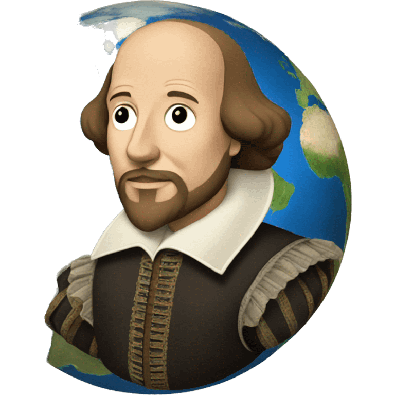 William Shakespeare holds the earth in his hands emoji