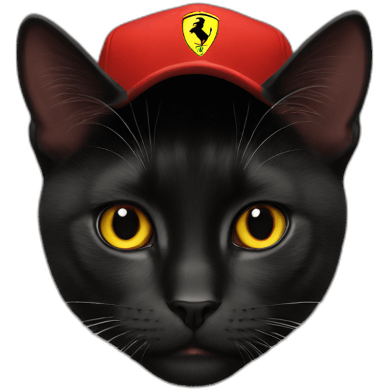 Black cat with f1 Ferrari red cap  emoji