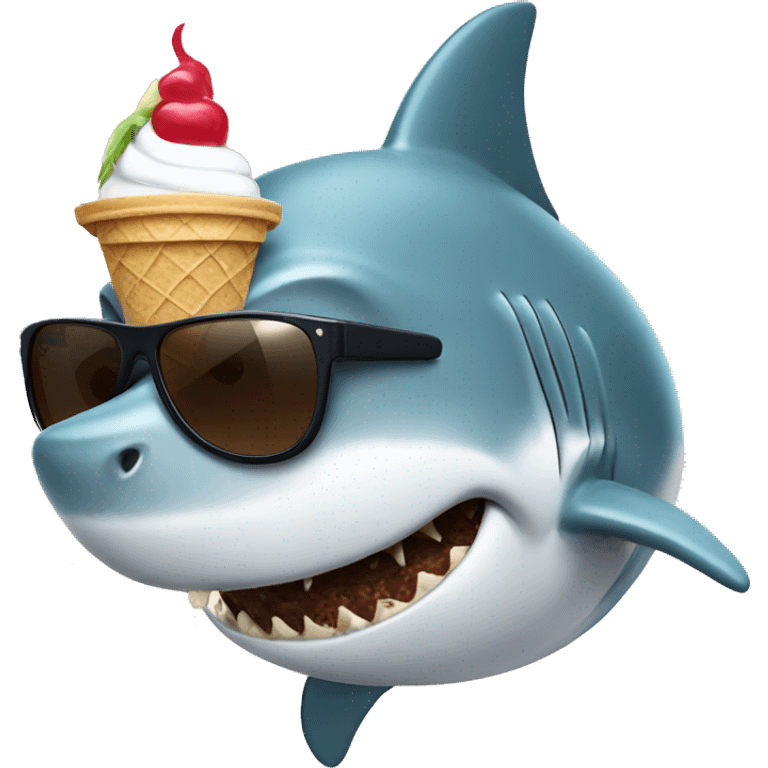 Shark with sunglasses eating ice cream emoji