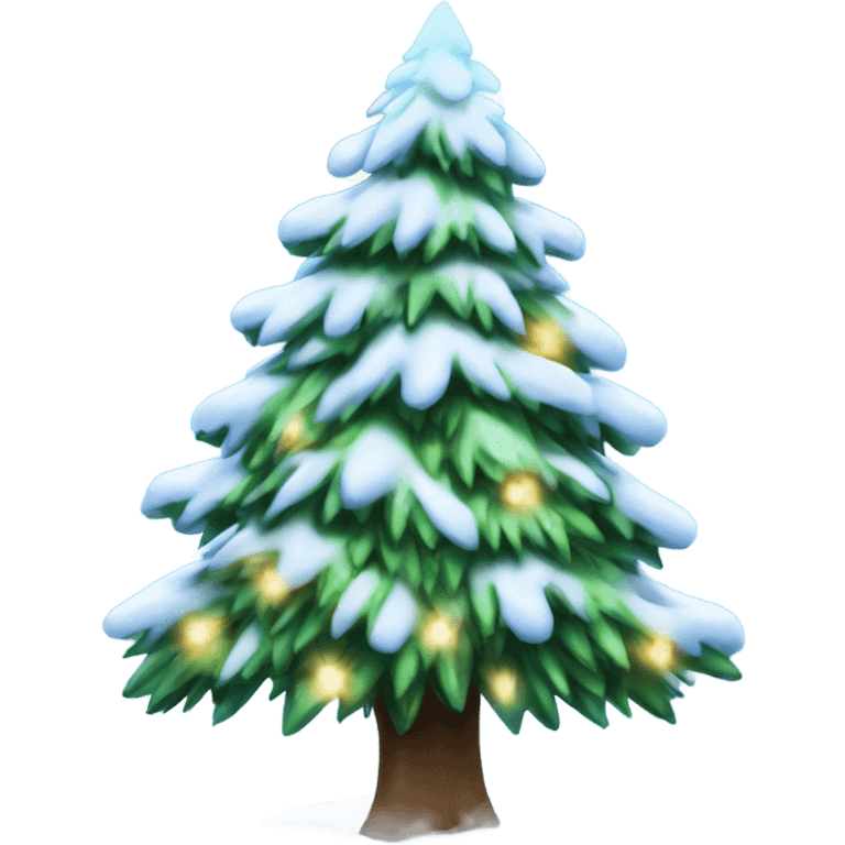 Snow covered Christmas tree with blue lights emoji