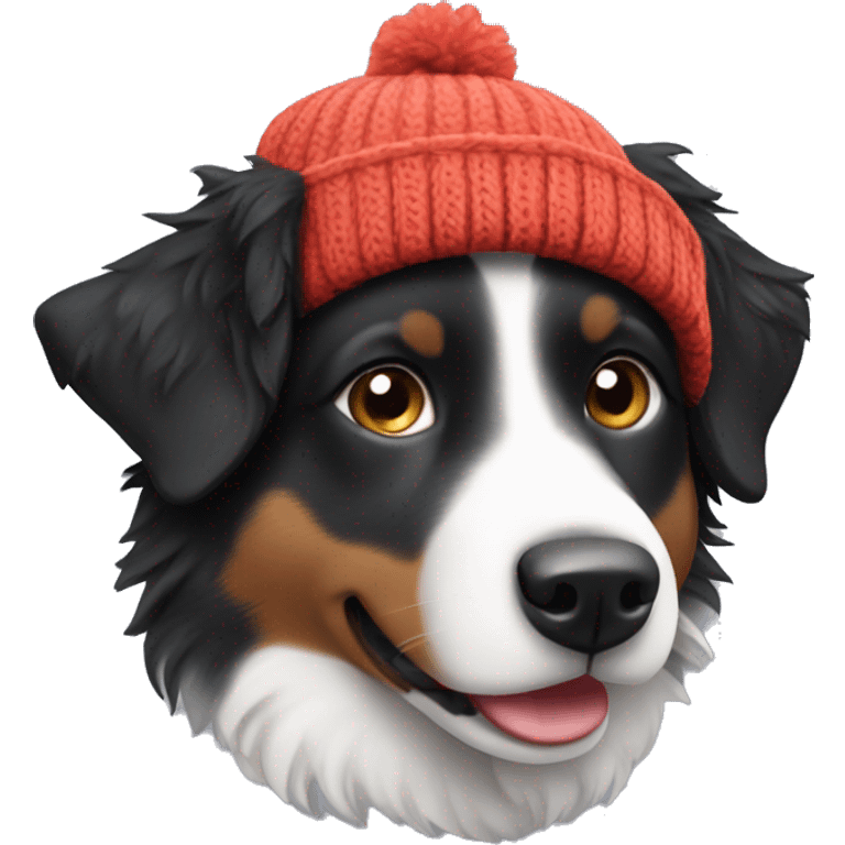 Small black australian shepherd dog wearing a knit cap emoji