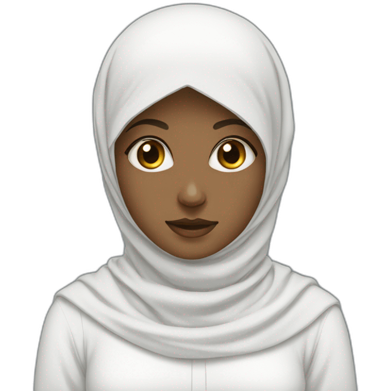 white hijabi girl look to computer  emoji