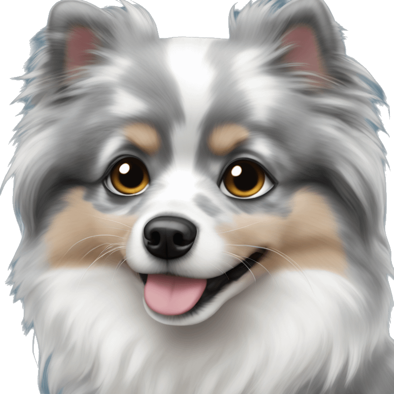 Blue Merle Pomeranian with blue eyes that just happens to have gray and black spots only emoji