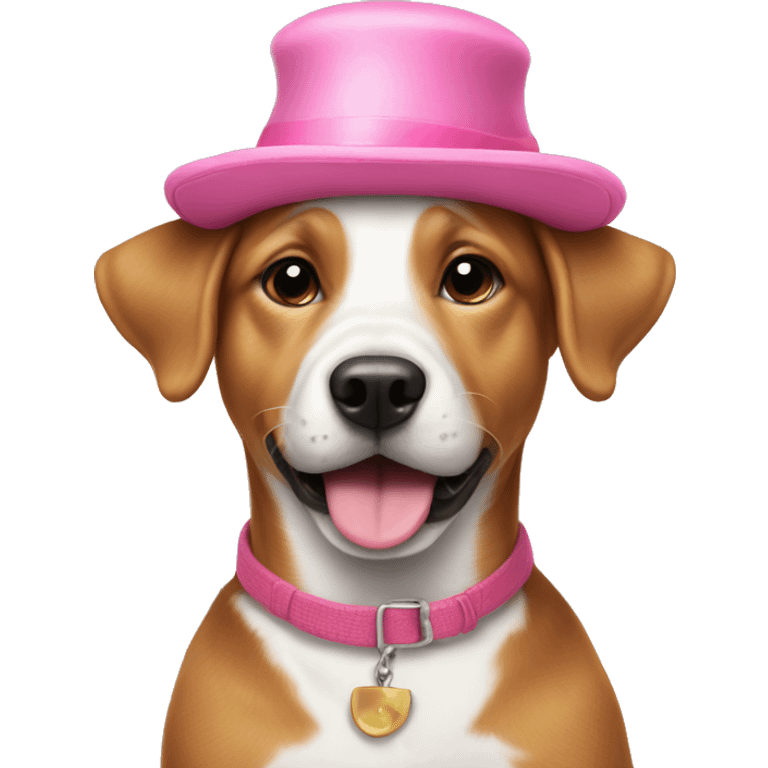 a dog wearing a pink hat sticking its tongue into  emoji