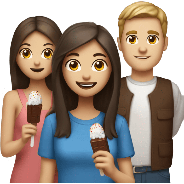 White guy with brown hair and blue eyes with Filipina girl couple eating chocolate popsicles emoji