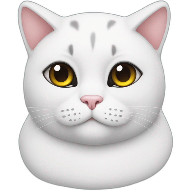 White fat cat with black patch on head and emoji