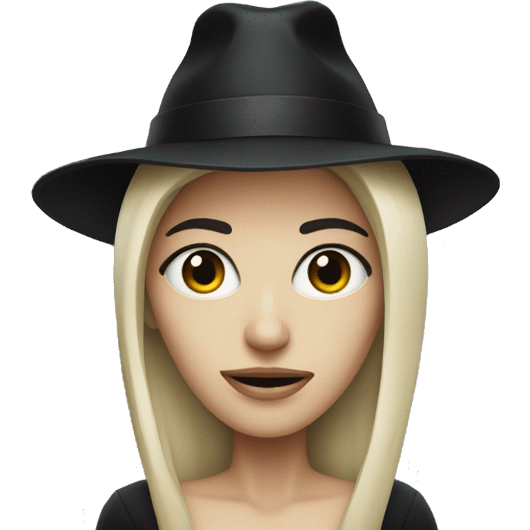 Scary tall woman with white skin and black hat thats covering her face emoji