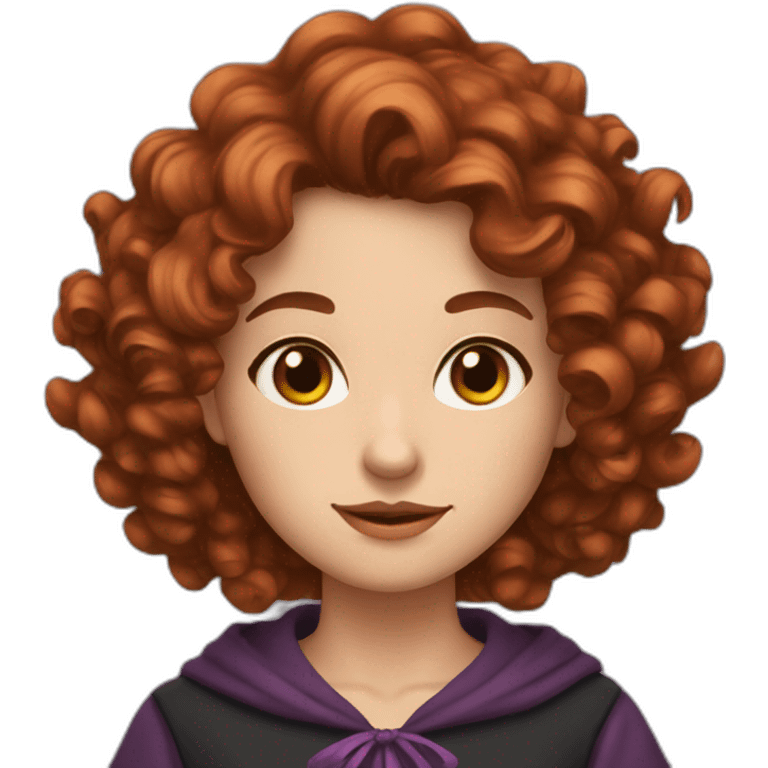 Woman curly brown reddish hair, almond eyes, witch  emoji