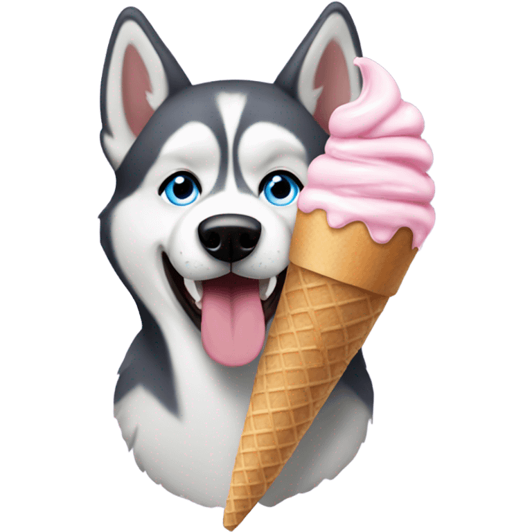 Husky wearing a ice cream cone emoji