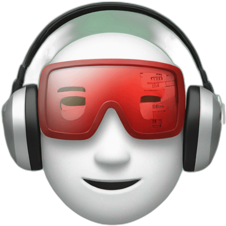 Headset with an analytics dashboard and music notes emoji