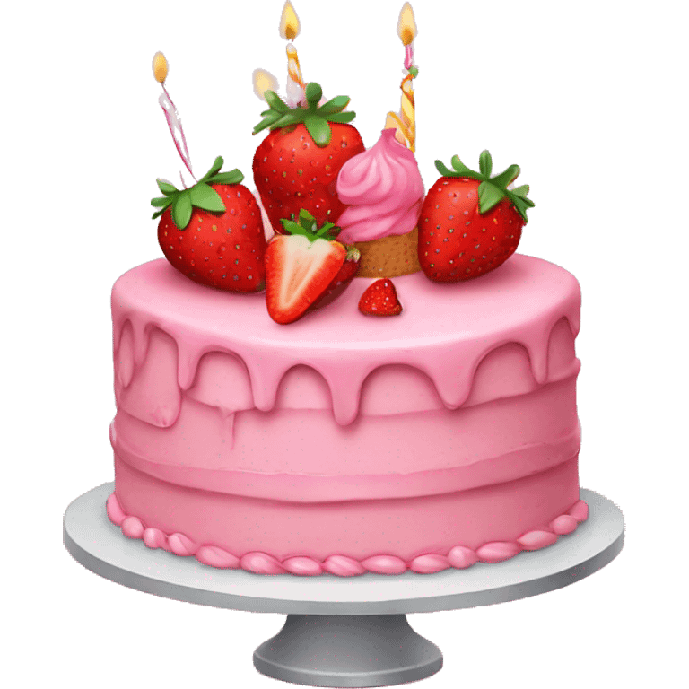 Birthday pink cake with strawberry emoji