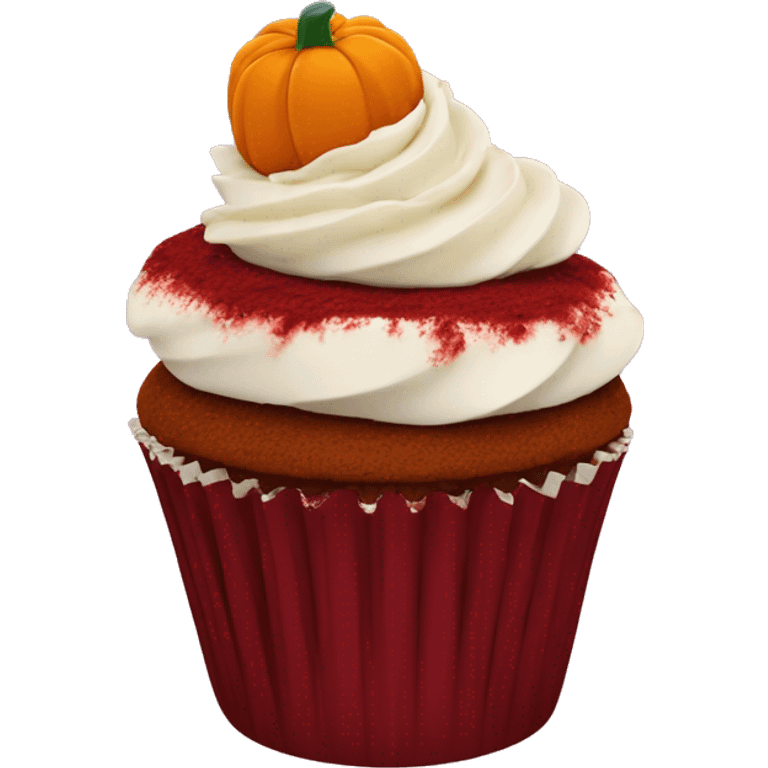 red velvet cupcake with pumpkin topping emoji