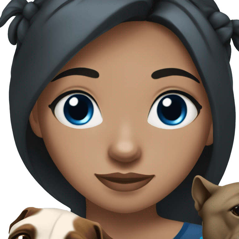 A bruinette girl with blue eyes with black pit bull emoji