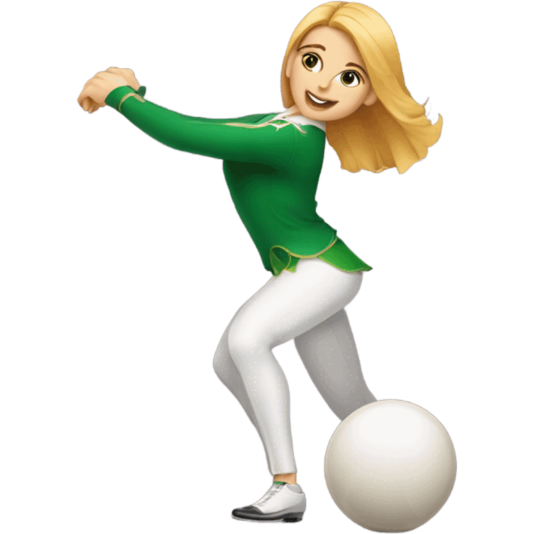 Irish female dancer bowling, in a standing, slightly bent over stance holding a bowling ball emoji