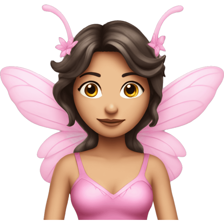 attractive brunette fairy that has decorated pink wings and a pink top emoji