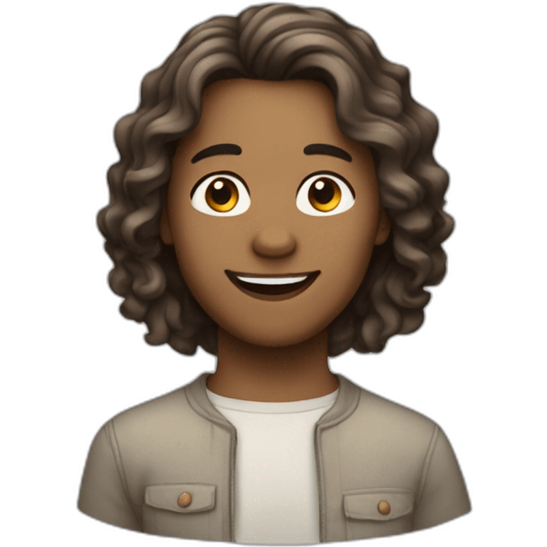 The person has medium-length wavy hair, a light complexion, and a relaxed expression. emoji