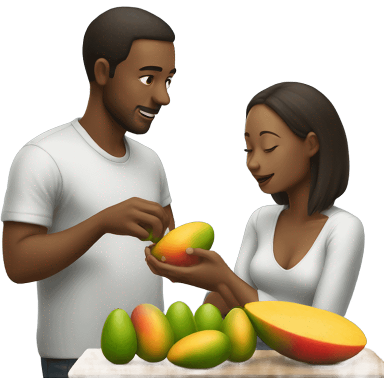 man feeding mango to woman emoji