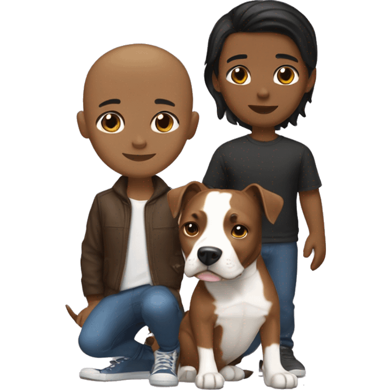 A brown boy with black straight hair and a brown and white pitbull dog emoji