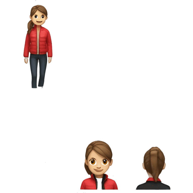 Brown hair ponytail girl with red jacket and black shirt smiling emoji