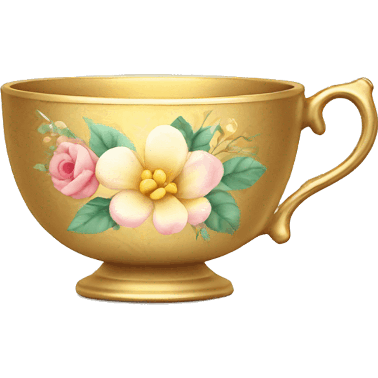 Gold teacup with floral pattern  emoji