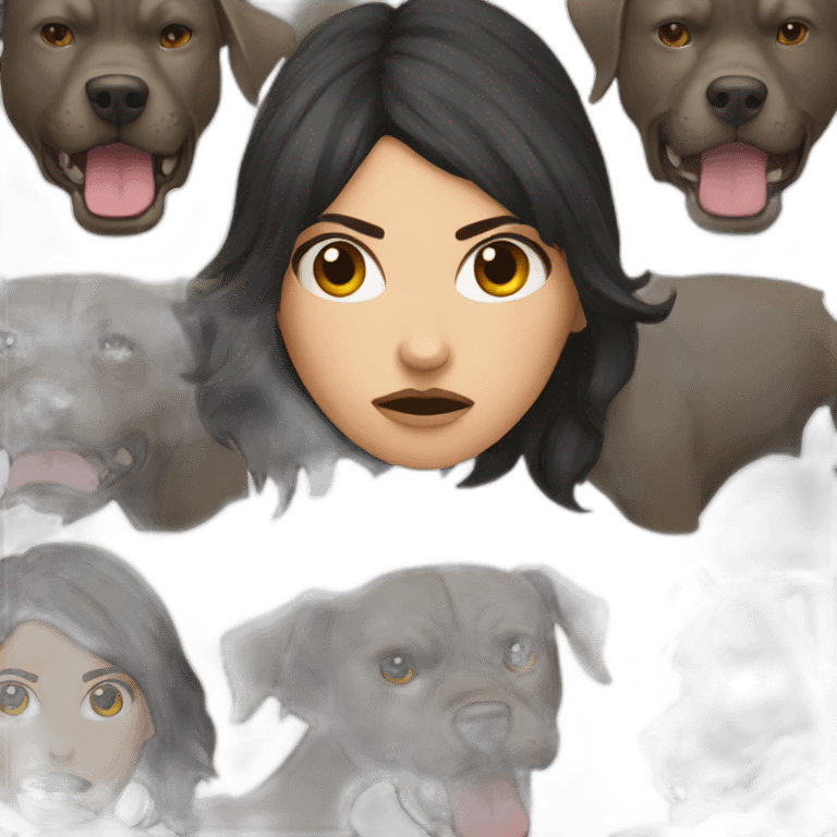 a woman with dark hair is angry and have a pitbull emoji