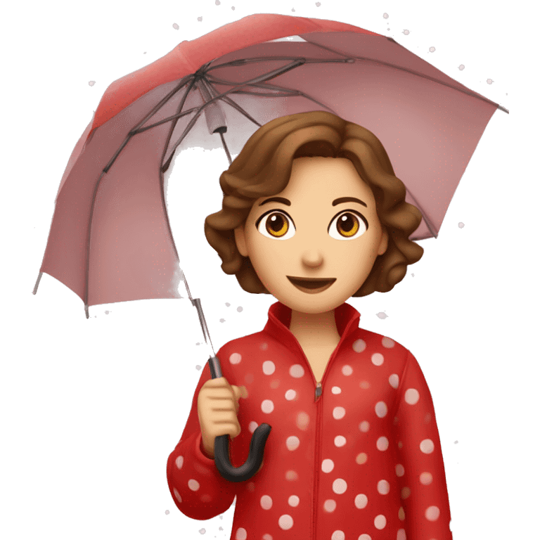 red polka dot umbrella with a girl with brown hair emoji