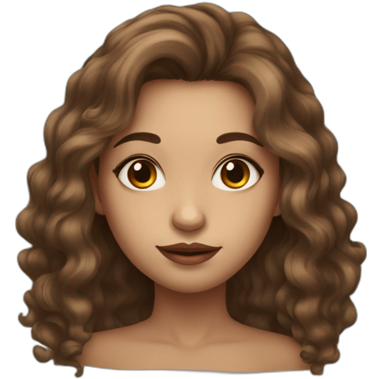 long wavy brown hair girl with thin face and makeup from head to chest emoji