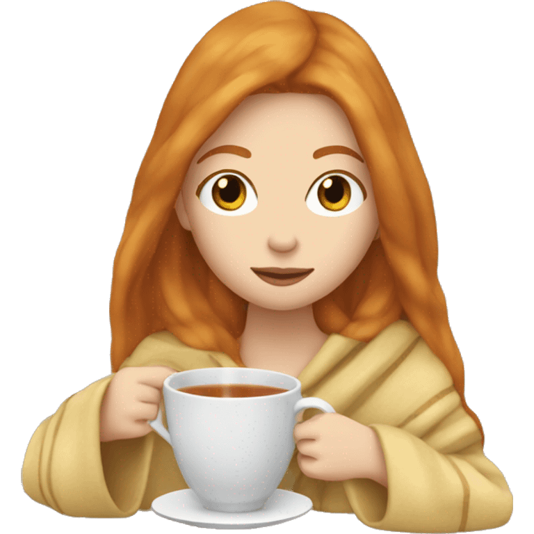 ginger long hair white girl wearing blanket sipping tea emoji