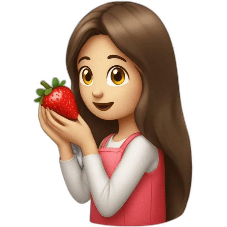 Long brown hair Girl eating strawberry emoji