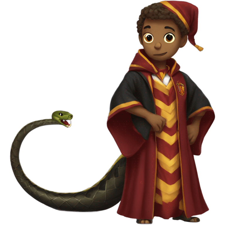 A snake wearing a gryffindor gown emoji