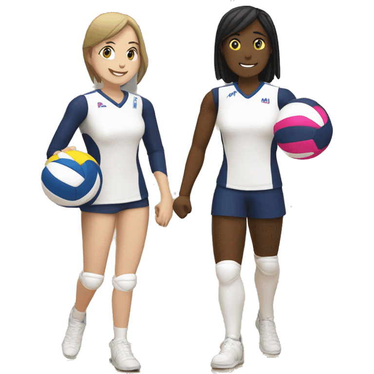 two Passionate volleyball player, one male and other female standing with a mikasa v200w ball emoji