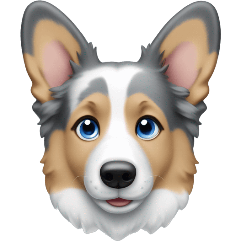 Blue Merle corgi with tan points and a half white face and blue eyes emoji