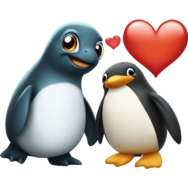 Turtle And Penguin Fall In Love emoji