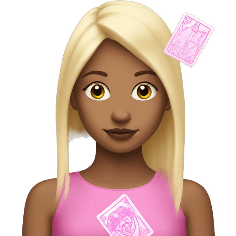 Blonde girl with pink tarot card  emoji