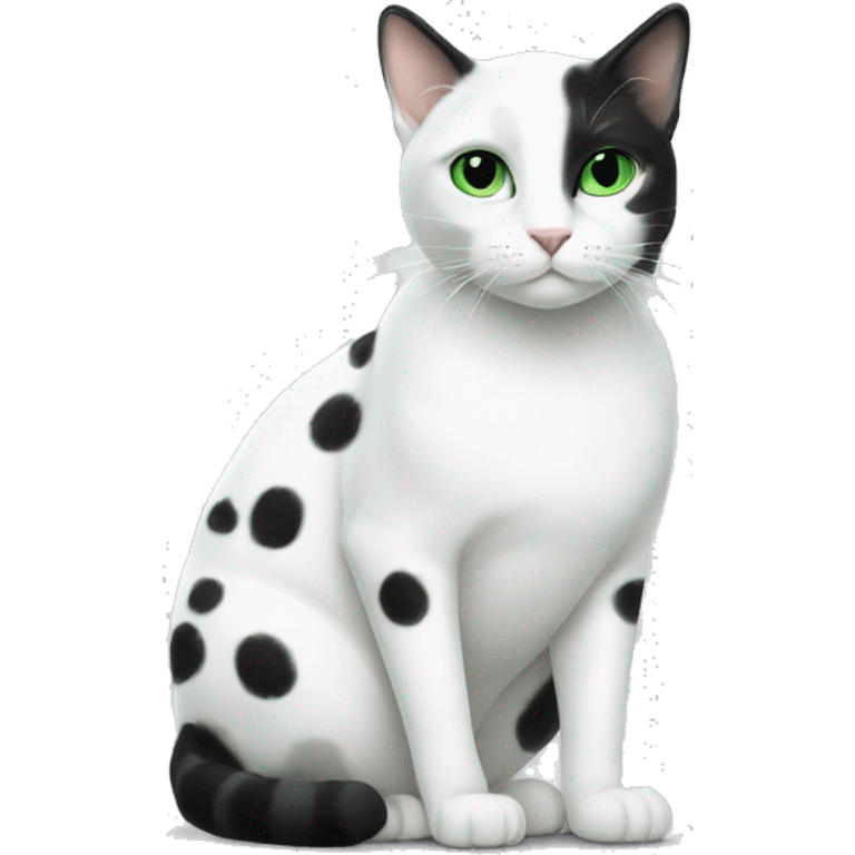 A white cat with big black dots and green eyes  emoji