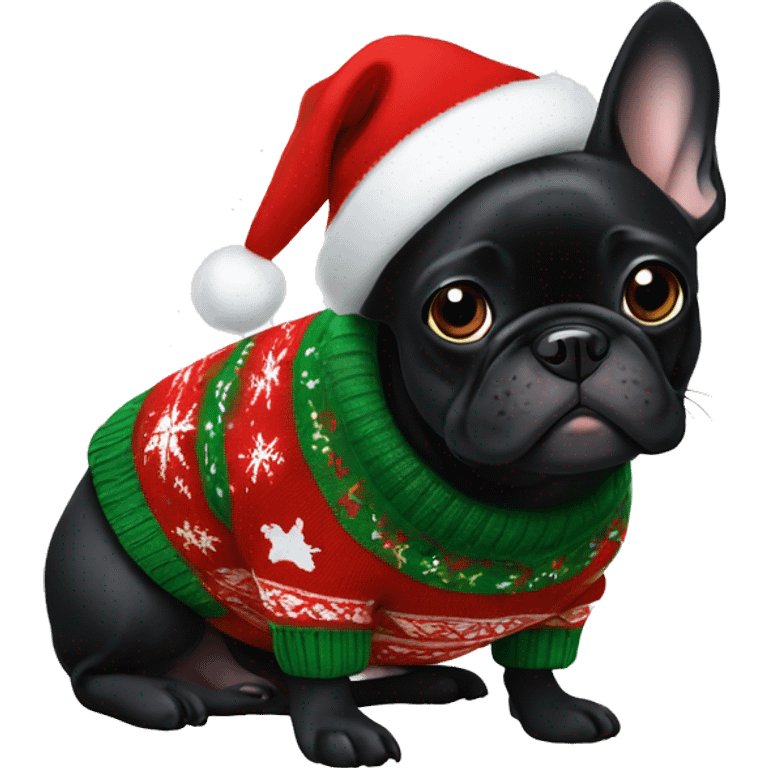 Black Frenchie in a Christmas sweater  emoji