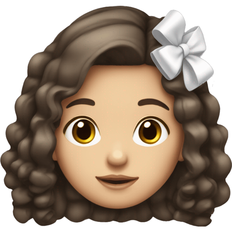 a cute lite brunette girl with hair clips and white small bows emoji