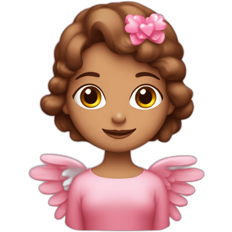 Angelito mujer pelo color marrón y corazones rosas emoji