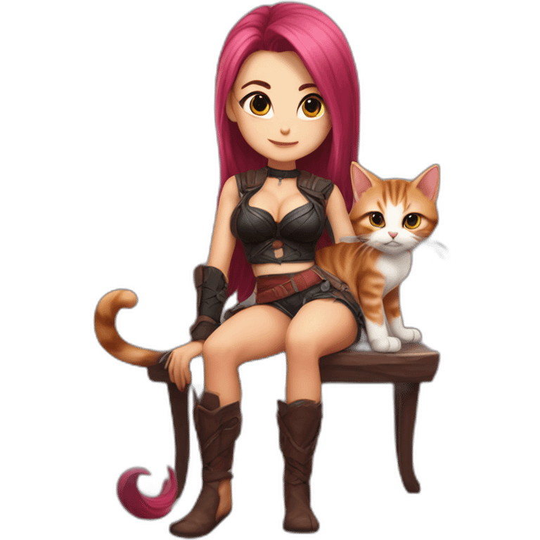 Katarina posing legs and kitten emoji