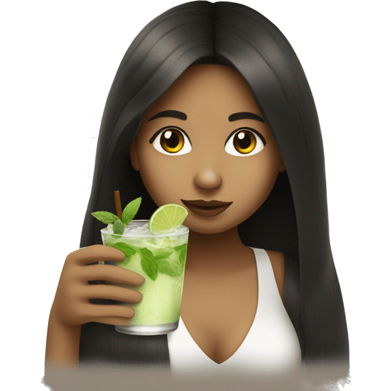 Girl with dark hair and light skin colour sipping a mojito emoji