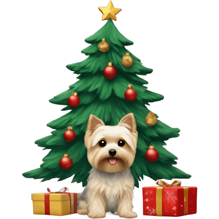 Morkie under Christmas tree  emoji