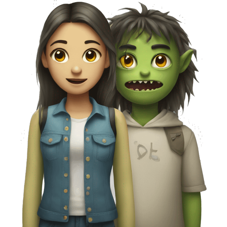 a girl and a monster emoji