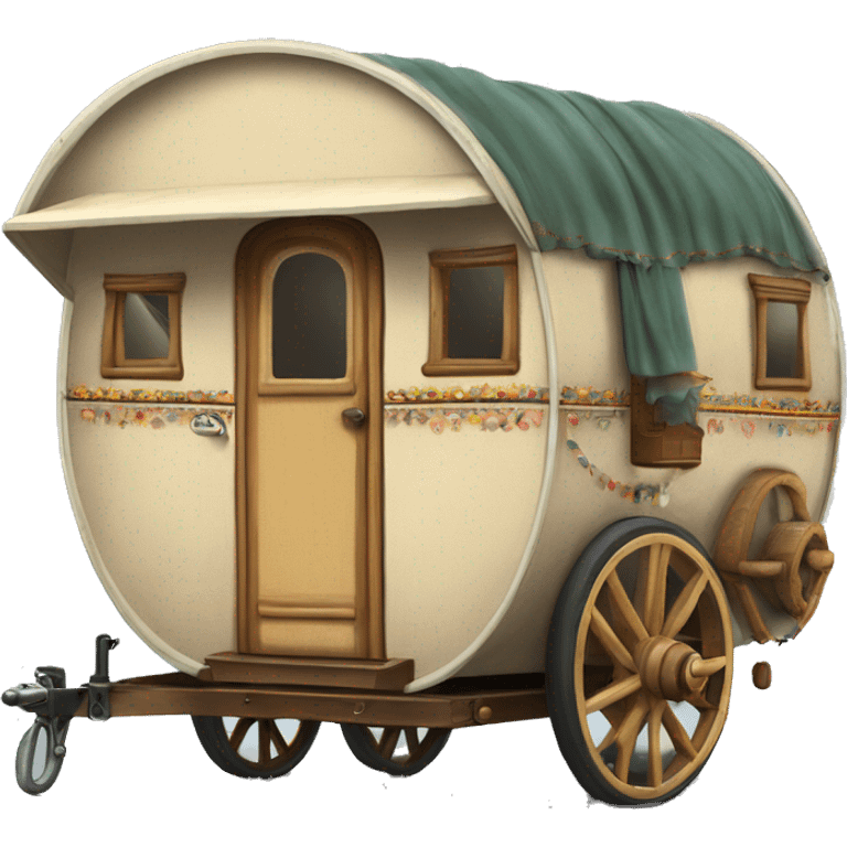 Realistic vintage round gypsy caravan wagon camper emoji