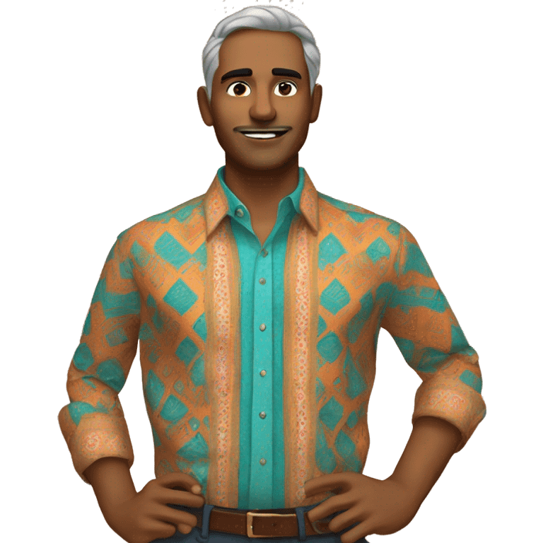 indian Man in Fitted button-up shirt with bright pattern emoji