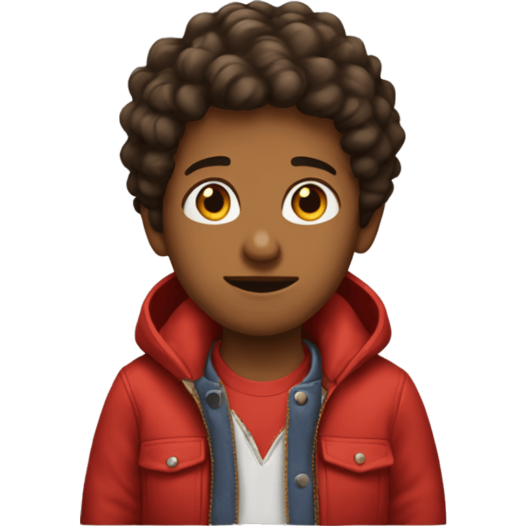 Brown kid wearing a red jacket emoji