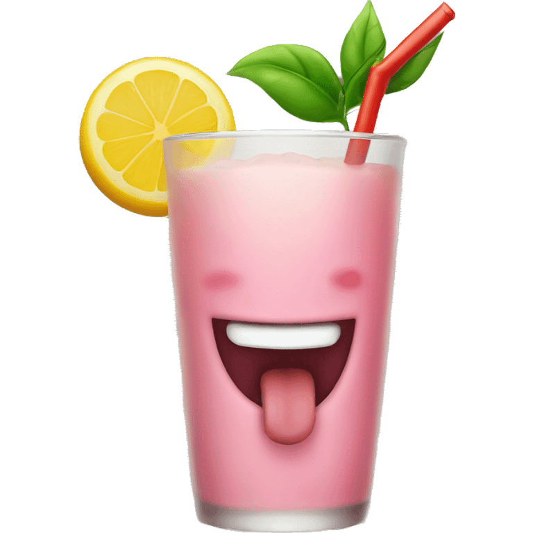 Happy face. Tongue out. Yummy. Holding a drink  emoji