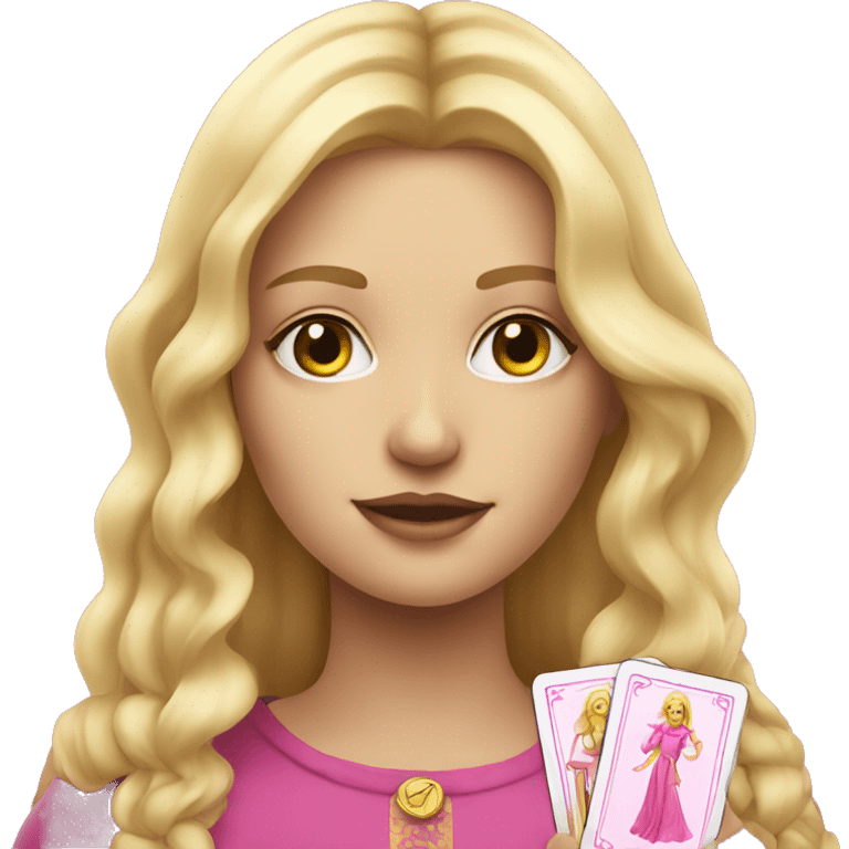 Blonde girl with pink pink tarot gold cards emoji