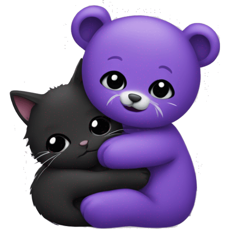 cute purple bear and black cat cuddling together  emoji