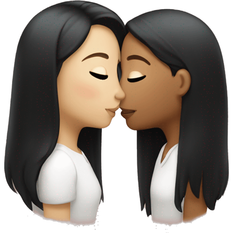 Lesbians kissing. They have long black hair and white skin color. emoji